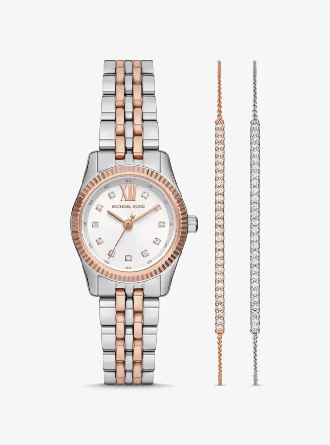 Conjunto de regalo de reloj y pulsera deslizante bicolor Lexington Pavé