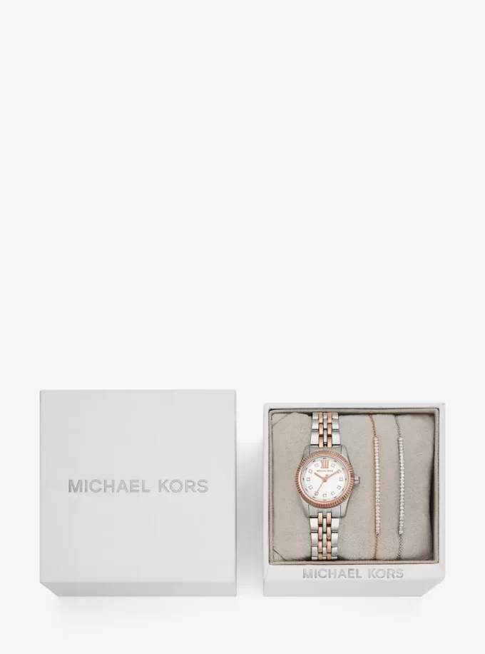 Conjunto de regalo de reloj y pulsera deslizante bicolor Lexington Pavé