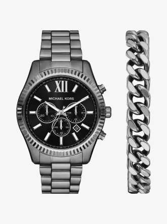 Conjunto de regalo de reloj y pulsera Lexington Gunmetal de gran tamaño