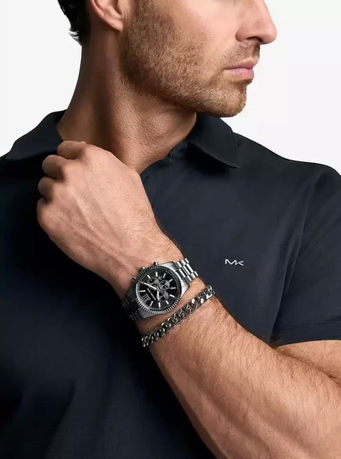 Conjunto de regalo de reloj y pulsera Lexington Gunmetal de gran tamaño