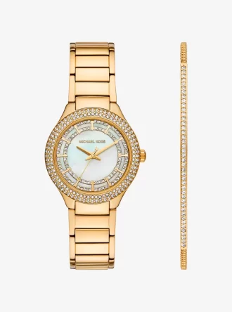 Conjunto de regalo de reloj y pulsera Mini Sylvia Pavé en tono dorado