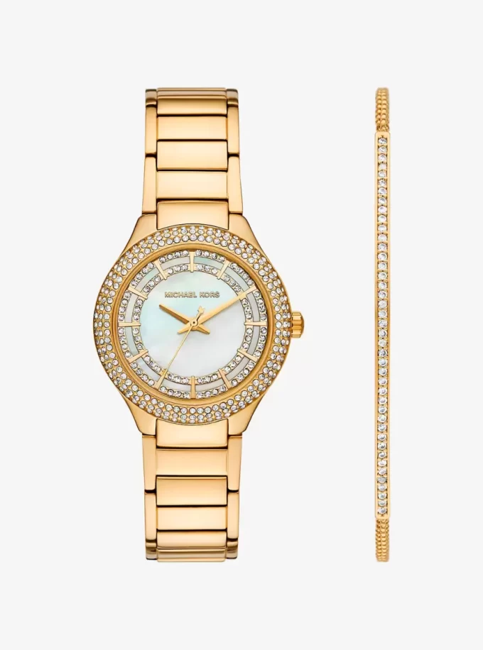 Conjunto de regalo de reloj y pulsera Mini Sylvia Pavé en tono dorado Conjunto de regalo de reloj y pulsera Mini Sylvia Pavé en tono dorado