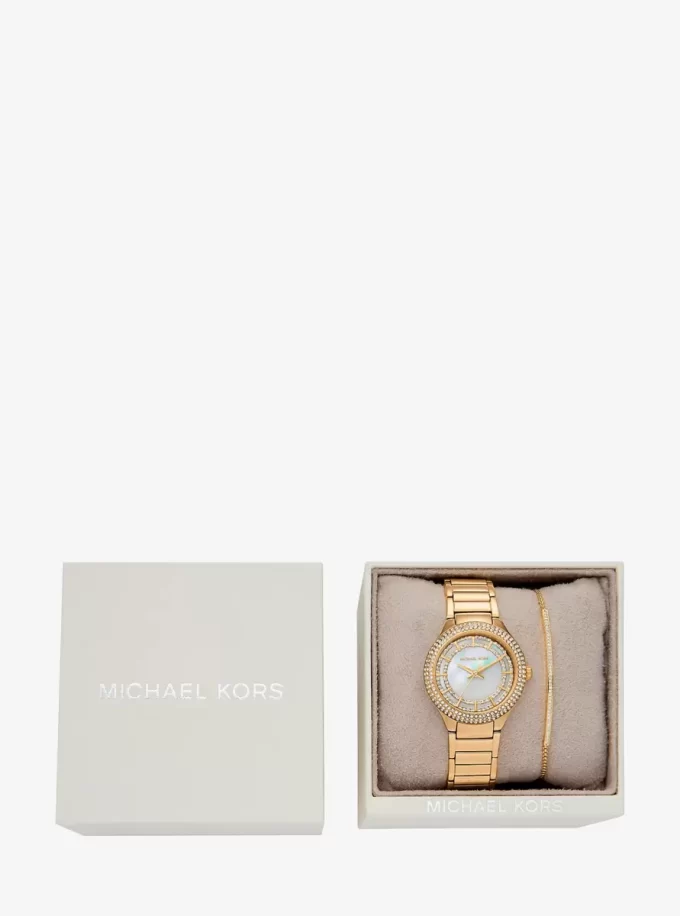 Conjunto de regalo de reloj y pulsera Mini Sylvia Pavé en tono dorado Conjunto de regalo de reloj y pulsera Mini Sylvia Pavé en tono dorado