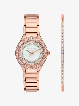 Conjunto de regalo de reloj y pulsera Mini Sylvia Pavé en tono oro rosa