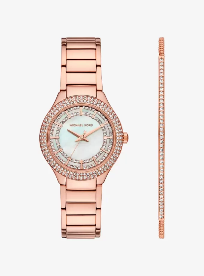 Conjunto de regalo de reloj y pulsera Mini Sylvia Pavé en tono oro rosa Conjunto de regalo de reloj y pulsera Mini Sylvia Pavé en tono oro rosa