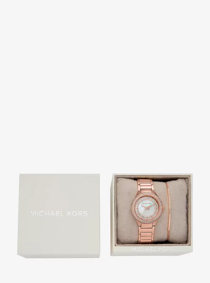 Conjunto de regalo de reloj y pulsera Mini Sylvia Pavé en tono oro rosa Conjunto de regalo de reloj y pulsera Mini Sylvia Pavé en tono oro rosa