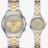 Conjunto de reloj pavé de dos tonos Aspyn para él y para ella Conjunto de reloj pavé de dos tonos Aspyn para él y para ella