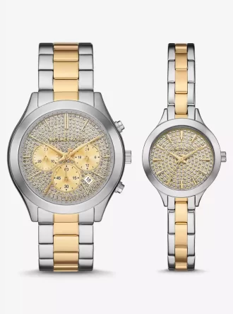 Conjunto de reloj pavé de dos tonos Aspyn para él y para ella