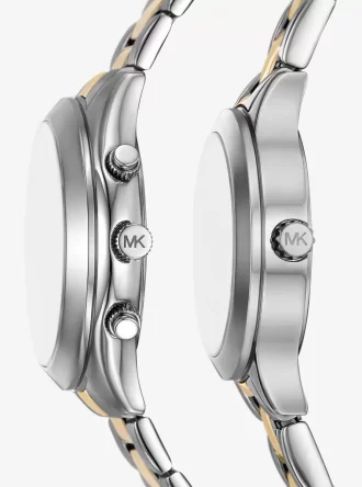 Conjunto de reloj pavé de dos tonos Aspyn para él y para ella