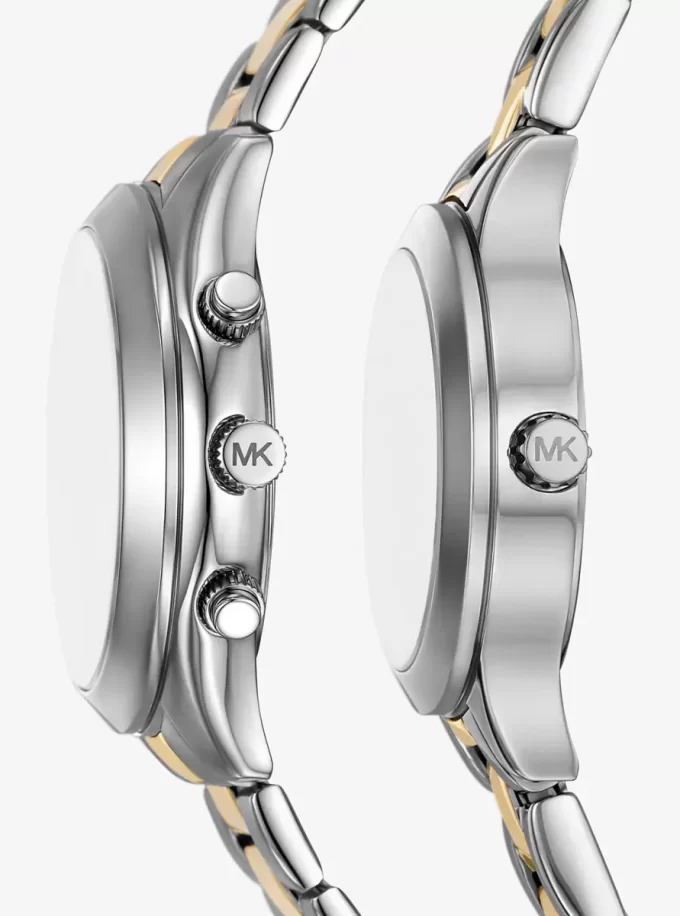Conjunto de reloj pavé de dos tonos Aspyn para él y para ella Conjunto de reloj pavé de dos tonos Aspyn para él y para ella