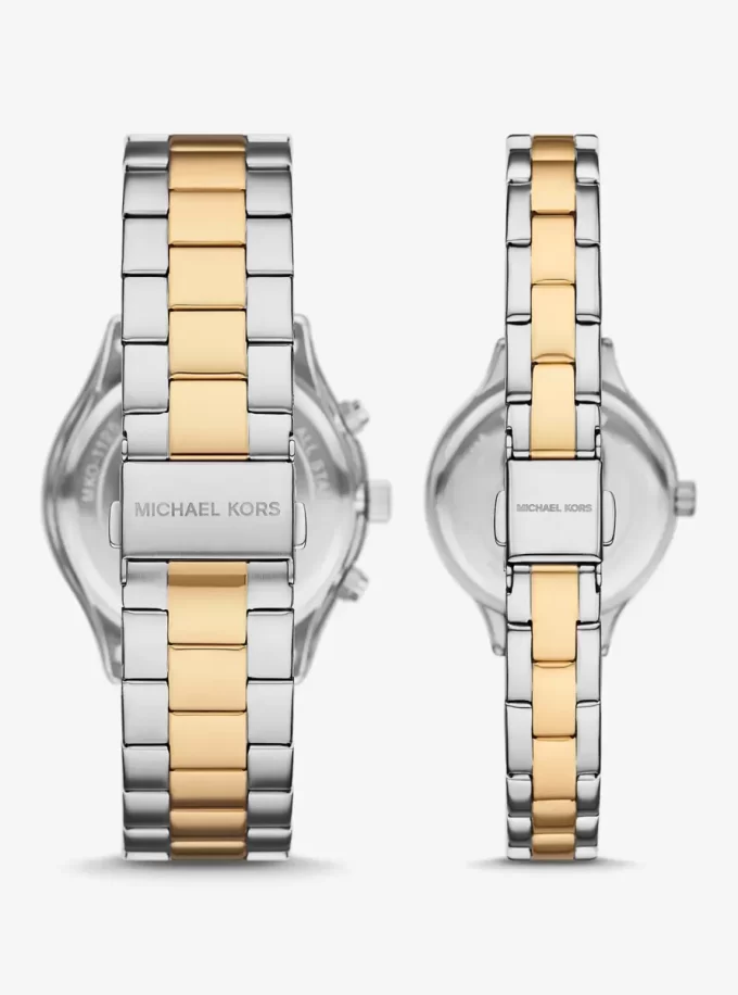 Conjunto de reloj pavé de dos tonos Aspyn para él y para ella Conjunto de reloj pavé de dos tonos Aspyn para él y para ella