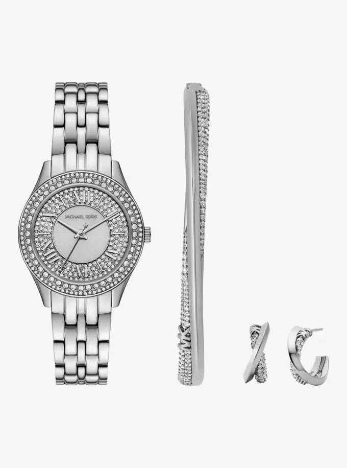 Conjunto de reloj y joyas Mini Harlowe Pavé en tono dorado Conjunto de reloj y joyas Mini Harlowe Pavé en tono dorado