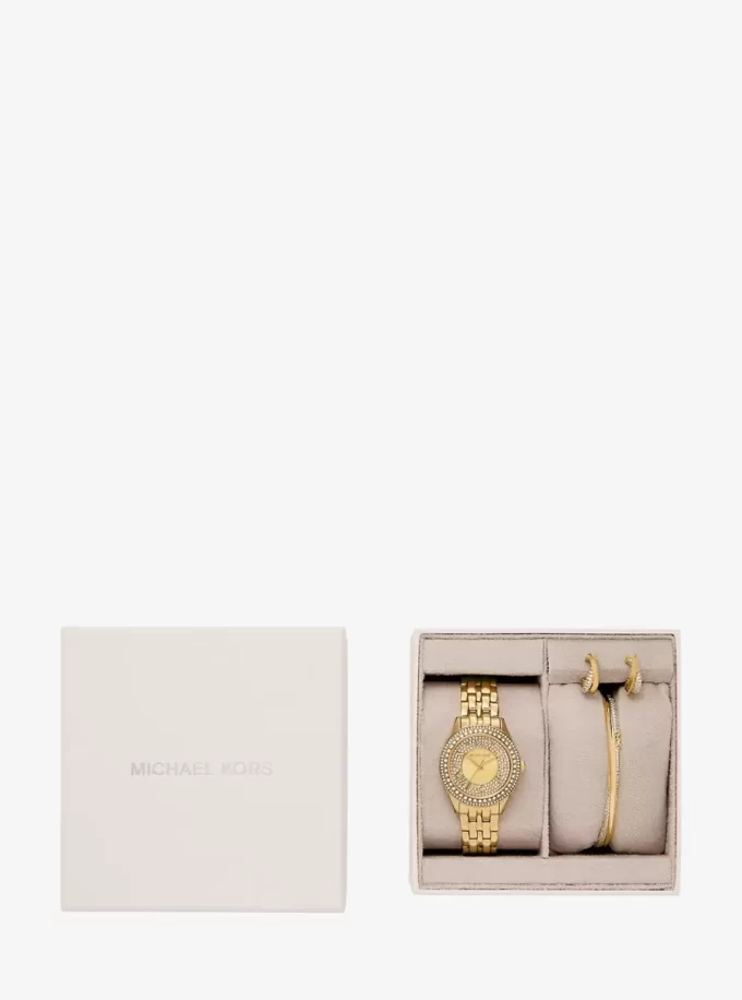 Conjunto de reloj y joyas Mini Harlowe Pavé en tono dorado Conjunto de reloj y joyas Mini Harlowe Pavé en tono dorado