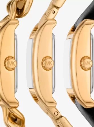 Correa de reloj Petite Monroe en tono dorado y piel con relieve de cocodrilo