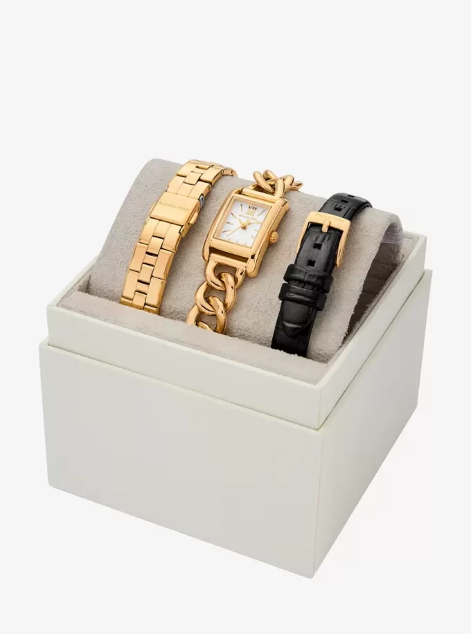 Correa de reloj Petite Monroe en tono dorado y piel con relieve de cocodrilo Correa de reloj Petite Monroe en tono dorado y piel con relieve de cocodrilo