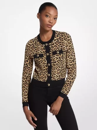 Cárdigan de viscosa elástica con estampado de leopardo