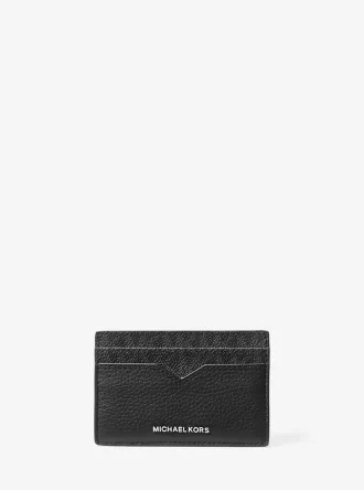 Estuche para tarjetas con clip para billetes de Hudson, de cuero granulado y logotipo exclusivo