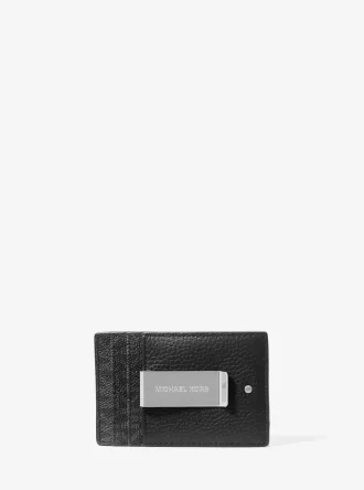 Estuche para tarjetas con clip para billetes de Hudson, de cuero granulado y logotipo exclusivo