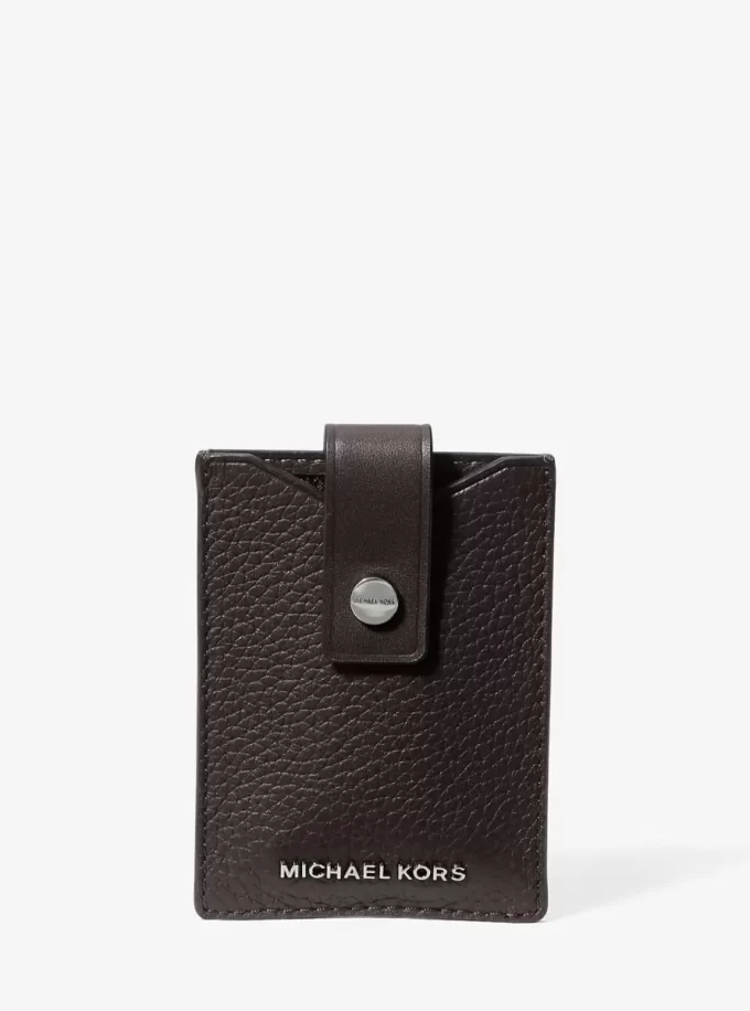 Estuche para tarjetas Hudson de piel granulada con cierre a presión