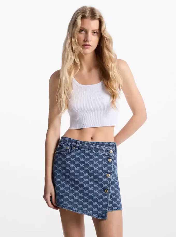 Falda cruzada vaquera con logo jacquard Falda cruzada vaquera con logo jacquard