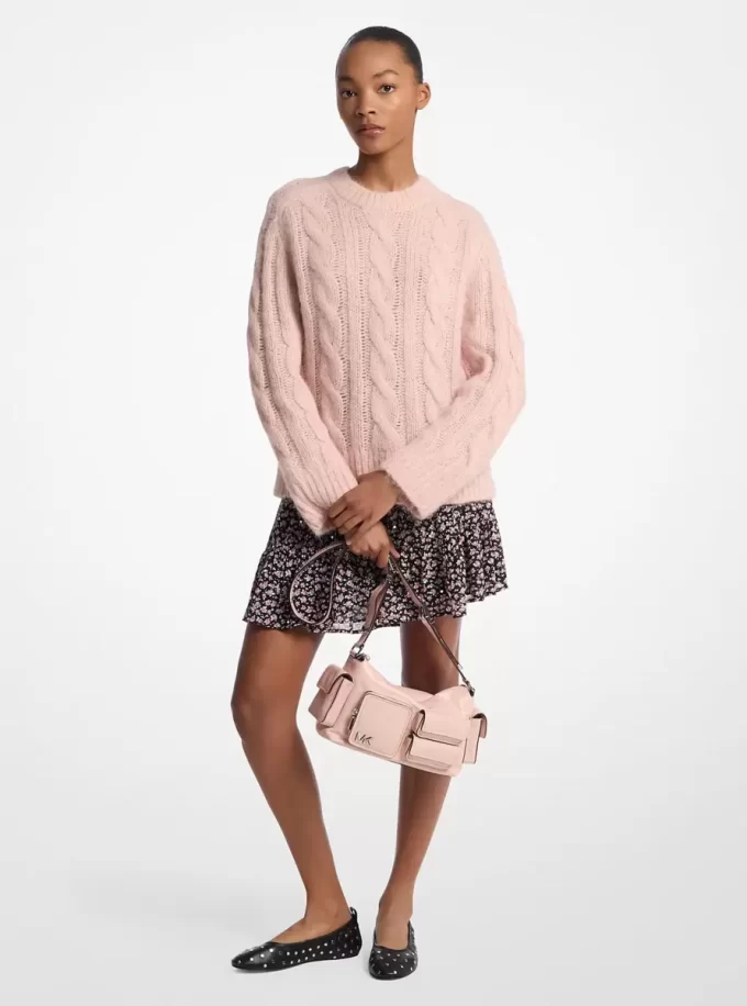 Falda escalonada de georgette con estampado floral y tachuelas Falda escalonada de georgette con estampado floral y tachuelas