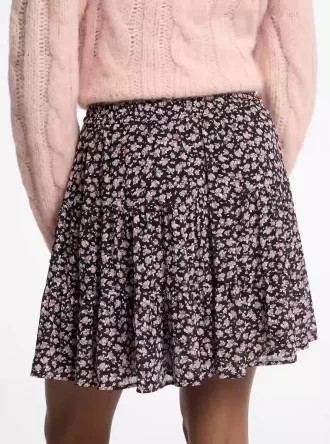 Falda escalonada de georgette con estampado floral y tachuelas