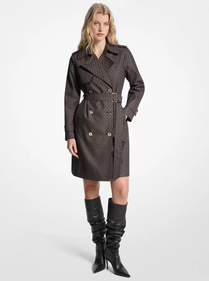 Gabardina con cinturón de mezcla de algodón con logotipo exclusivo