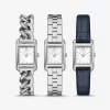 Juego de correas de reloj Petite Monroe de piel plateada con relieve de cocodrilo Juego de correas de reloj Petite Monroe de piel plateada con relieve de cocodrilo