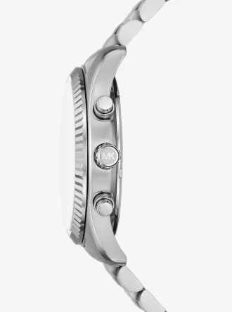 Juego de regalo con reloj Lexington extragrande en tono plateado y tarjetero de piel con relieve de cocodrilo