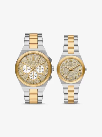 Juego de relojes Lennox Pavé bicolor para él y para ella