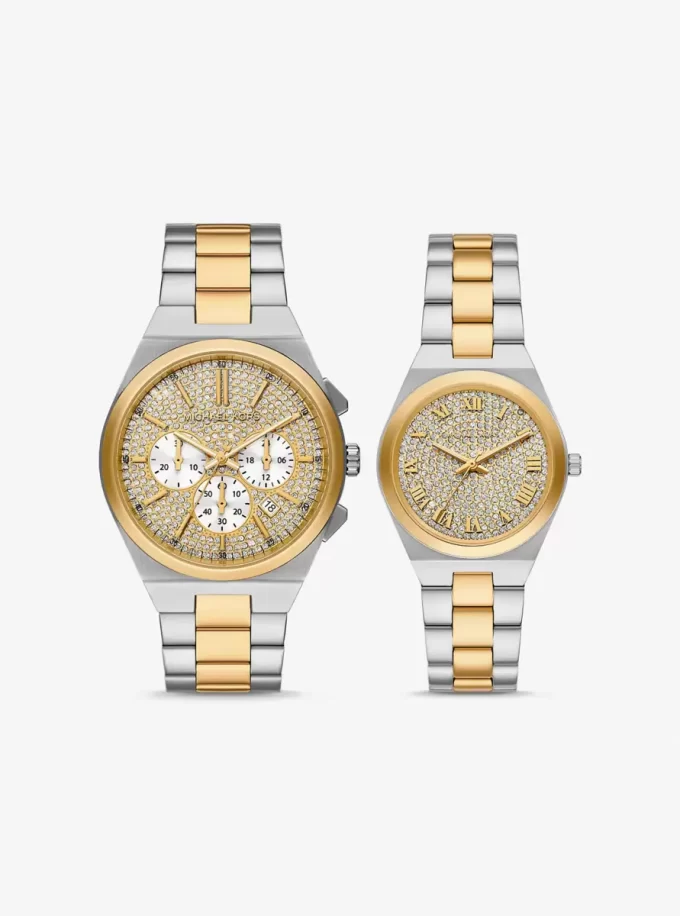 Juego de relojes Lennox Pavé bicolor para él y para ella Juego de relojes Lennox Pavé bicolor para él y para ella