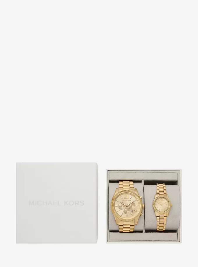 Juego de relojes Lexington para él y para ella en tono dorado