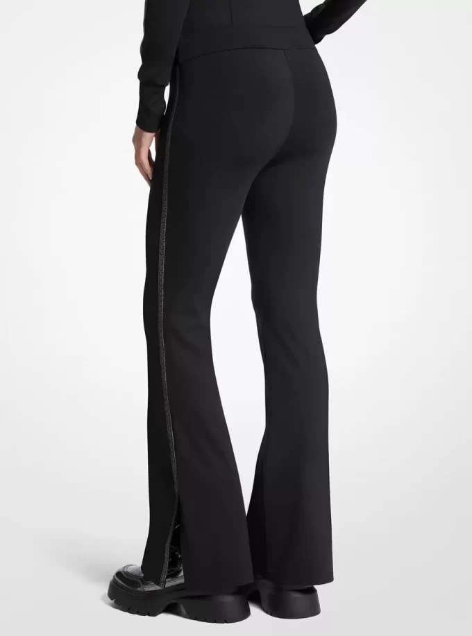 Leggings acampanados de nailon elástico con cinta con logo Leggings acampanados de nailon elástico con cinta con logo