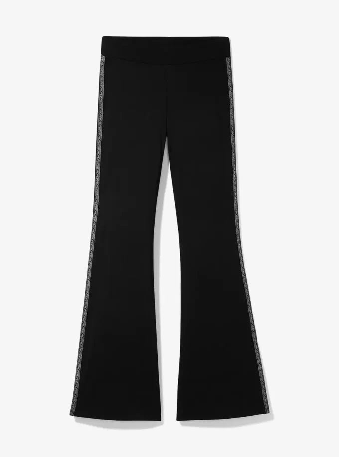 Leggings acampanados de nailon elástico con cinta con logo Leggings acampanados de nailon elástico con cinta con logo