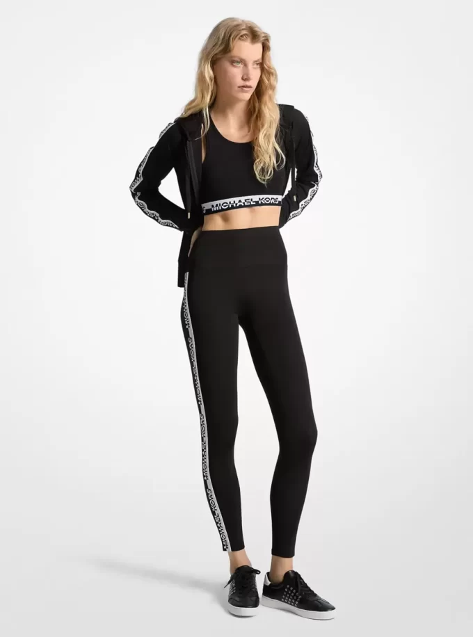 Leggings de cintura alta con cinta de logotipo y tejido elástico