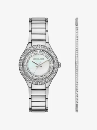 Mini set de regalo de reloj y pulsera Sylvia Pavé en tono plateado