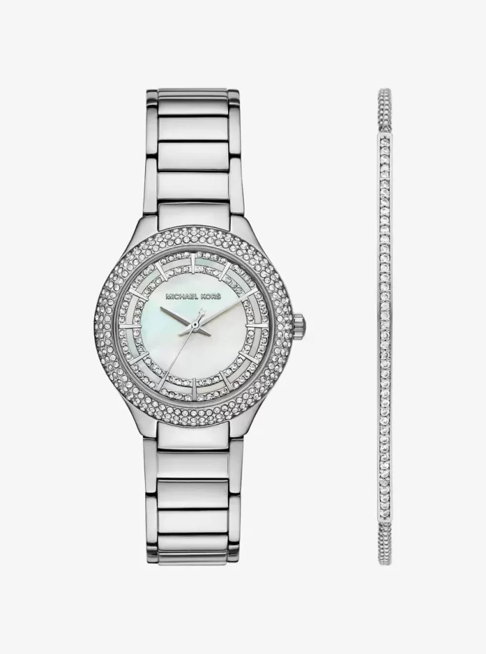 Mini set de regalo de reloj y pulsera Sylvia Pavé en tono plateado Mini set de regalo de reloj y pulsera Sylvia Pavé en tono plateado