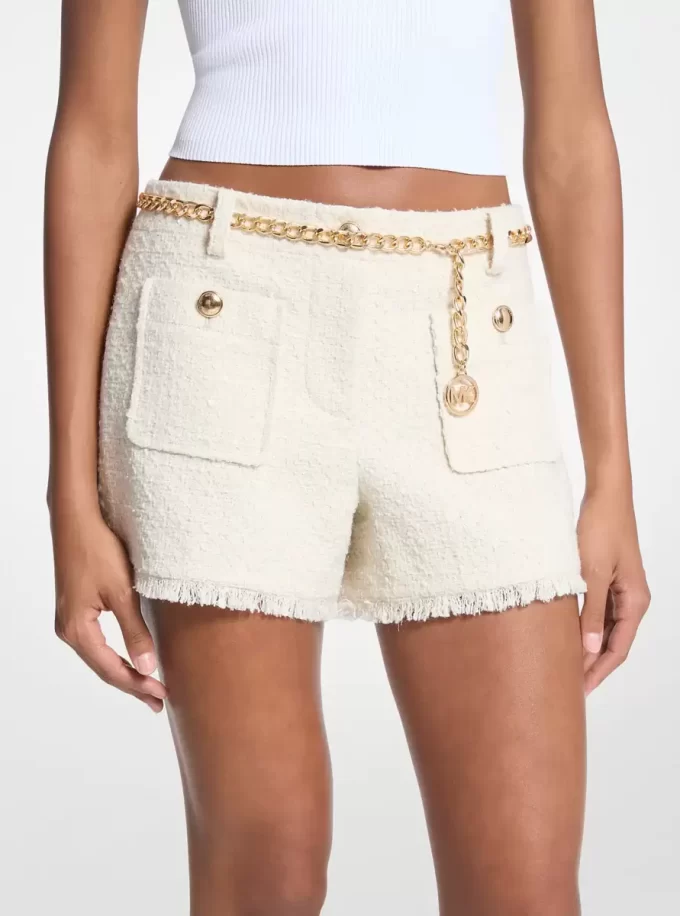 Minishorts de tweed con pestañas