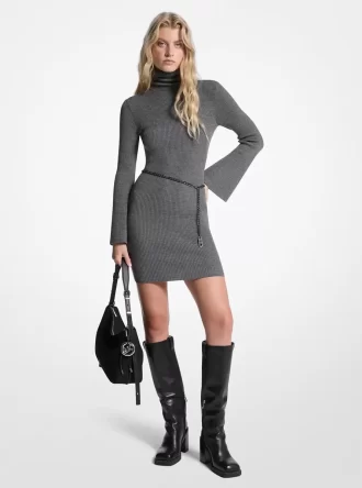 Minivestido con cinturón de mezcla de lana