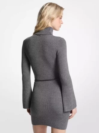 Minivestido con cinturón de mezcla de lana