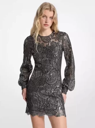 Minivestido de encaje cachemir metalizado