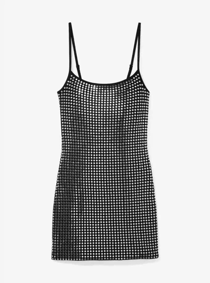 Minivestido de viscosa elástica con tachuelas