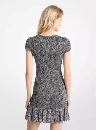 Minivestido fruncido con estampado de leopardo