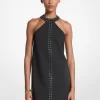 Minivestido halter de crepé elástico con tachuelas Minivestido halter de crepé elástico con tachuelas