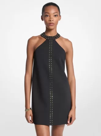 Minivestido halter de crepé elástico con tachuelas