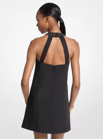 Minivestido halter de crepé elástico con tachuelas