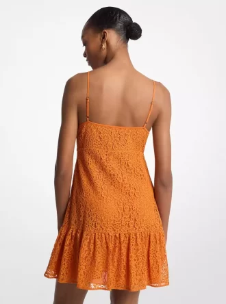 Minivestido lencero de encaje floral con cordón