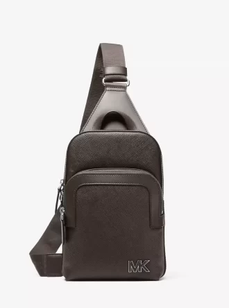 Mochila bandolera Edison de cuero de grano cruzado resistente a arañazos