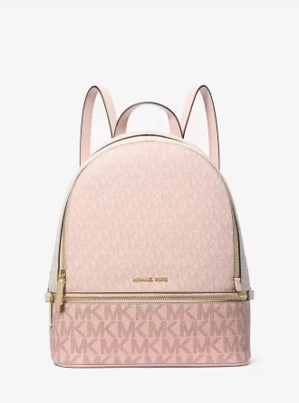 Mochila Rhea mediana con logo de la firma y bloques de color