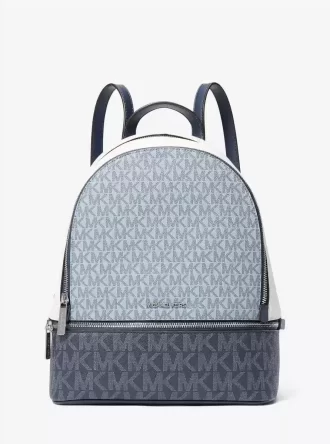 Mochila Rhea mediana con logo de la firma y bloques de color